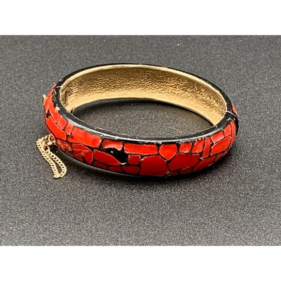 VTG Eisenberg Red Mosaic Hinged Bangle Bracelet 60s Jewelry Collectible - Picture 6 of 8
